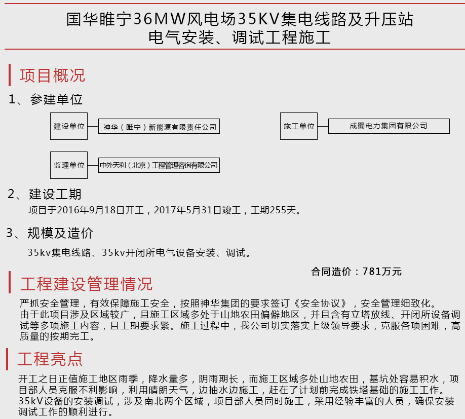 國華睢寧36MW風(fēng)電場35KV集電線路及升壓站電氣安裝、調(diào)試工程施工