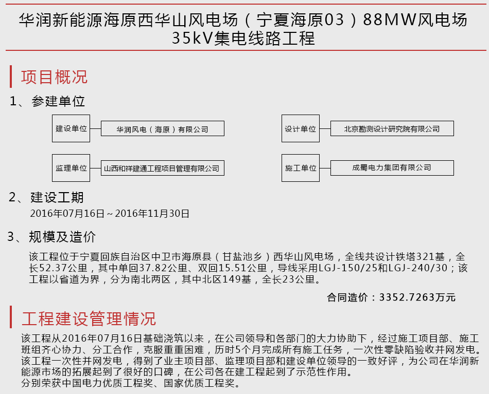 華潤新能源海原西華山風(fēng)電場（寧夏海原03）88MW風(fēng)電場35kV集電線路工程