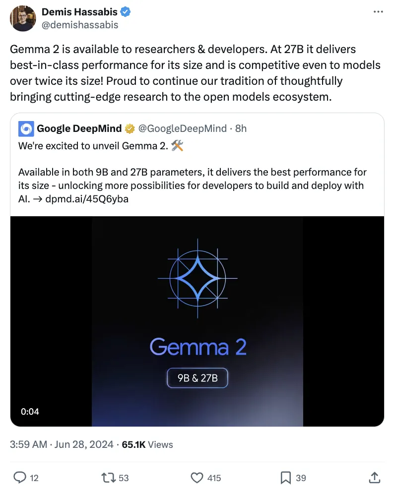 谷歌開源系模型第二代免費(fèi)開放！27B媲美LLaMA3 70B，單H100或TPU主機(jī)可跑